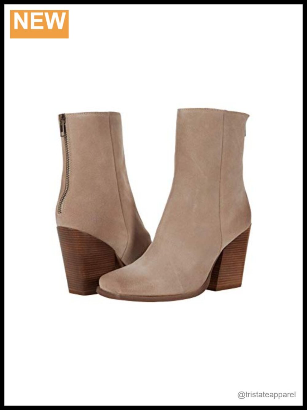 Suede Square Toe Chukka Ankle Boots with Stacked Heel Zip Closure